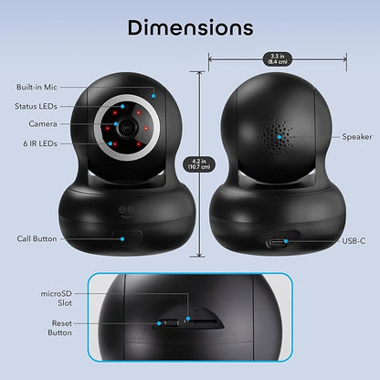 Geeni Sentinel Smart 2K Indoor Security Camera with Auto-Tracking – Dual-Band 2.4GHz & 5GHz WiFi, 2K HD Video, App & Voice Control, Motion Detection, Black