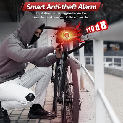 Bike Alarm with Remote, Bike Tail Light & Brake Light Auto ON/Off USB-C Rechargeable, 110dB Bicycle Alarm System Anti Theft Vibration Motion Sensor for Bike, Ebike, Scooter, IP65 Waterproof