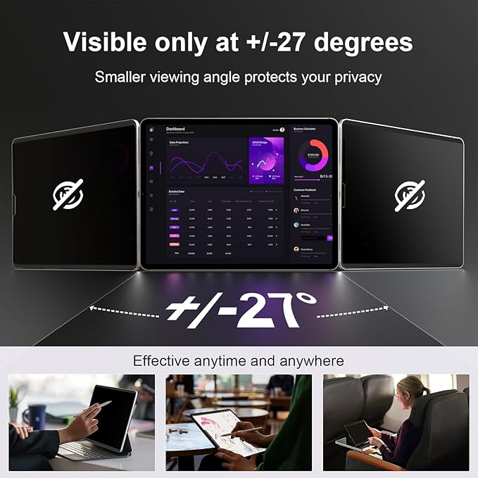 IPROKKO Magnetic Privacy Screen Protector Compatible With iPad Pro 11 Inch M4 M5 (2024 2025, 5th 6th)), Removable Anti Blue Light Glare Spy Private Filter Black Security Screen Cover for School Office Cafe