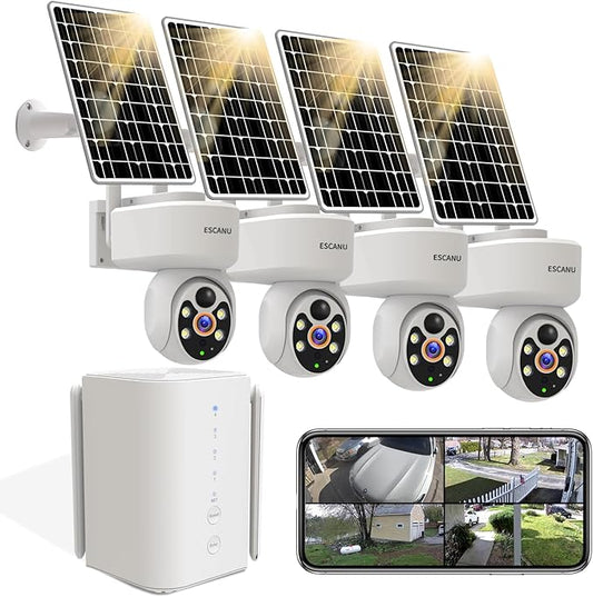 ESCANU Wireless Home Security Cameras System,Solar Power PTZ Outdoor Cameras,Motion Detection,Night Vision,Water-Proof,2-Way Audio,No Subscription Fee,Cloud/SD Card Storage