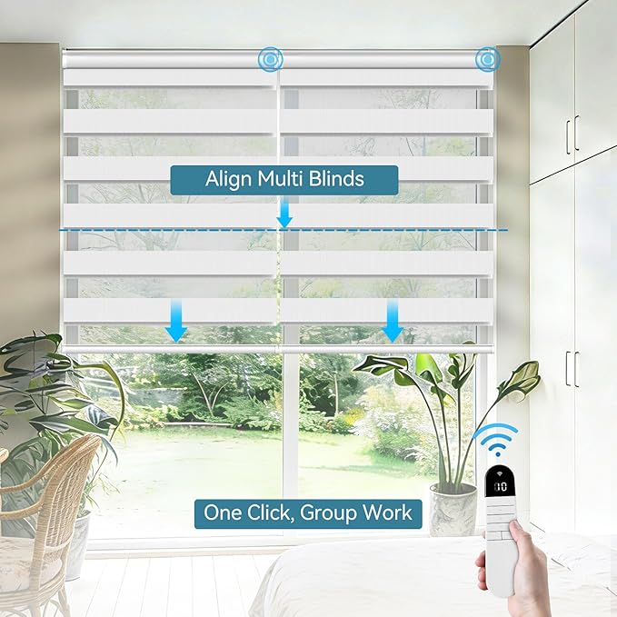 Interior Window Shades, Smart Dual Layer Light Filtering Blinds Compatible with Alexa & Google Home, Customized Size Cordless Electric Window Shades, (Light Gray, 85% Blackout)