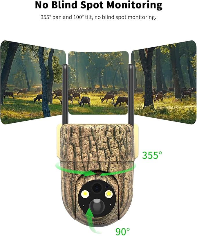 Oculview 4G LTE Cellular Trail Camera with Pre-installed SIM Card, 2K Live Streaming, 360° Pan/Tilt, Low Glow Night Vision, Remote Access, Solar Powered, Motion Activated Game Camera for Off-grid Area