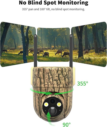 Oculview 4G LTE Cellular Trail Camera with Pre-installed SIM Card, 2K Live Streaming, 360° Pan/Tilt, Low Glow Night Vision, Remote Access, Solar Powered, Motion Activated Game Camera for Off-grid Area