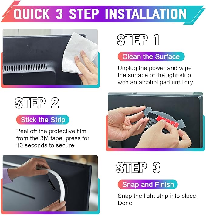 Upgraded Brackets Set for Philips Hue Play Gradient Light Strip, LED Light Strip Mounting Clips Kit with Strong 3M Adhesive, Compatible with 55" 65" 75" Hue TV Lightstrip 6 PCS Holder Set