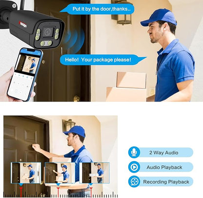 8 Channel Wireless Security Camera System, 8X 3MP Wired Outdoor Indoor Cameras with 2-Way Talk, Face/Motion Detection, Color Night Vision, Smart Playback, H.265 WiFi NVR Camera System, 2TB Hard Drive