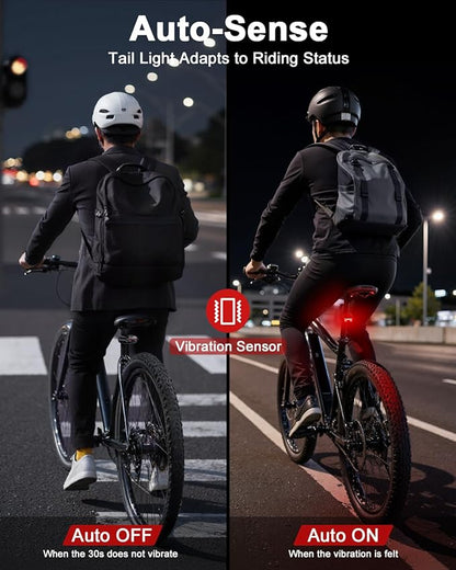 ONVIAN 2 in 1 Bike Alarm with Taillight, USB Rechargeable 105dB Anti-Theft Bicycle Alarm Brake Sensing Rear Light, IP65 Waterproof 4 Modes Safety Flash,Vibration Sensor Ebike Warning 1.5H Fast Charge
