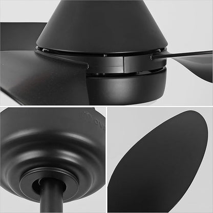 OVAL AIR AIR8000A Albini 22" Contemporary Minimalist 6-Speed Metal Mobile-App/Remote-Controlled Dimmable Smart Integrated LED Ceiling Fan for Living Room, Bedroom, Office, Deco Jet Black