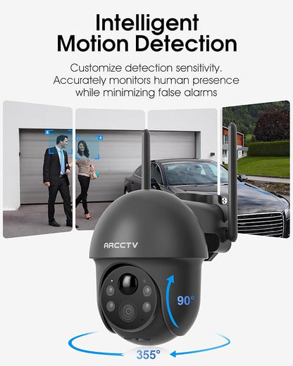 ARCCTV Solar Security Cameras Outdoor Wireless WiFi 4MP 2.5K Grey(4 Pack)