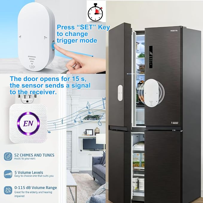 Wireless Door Chime Alarm When a Door Opens,Door Alert for Home,Kids Safety | The Sensor with On/Off Switch, 500 FT Range, 58 Ringtones, 5 Adjustable Volume. Alarm for home business