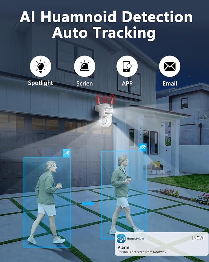 OOSSXX 2K Dual Lens PT Wireless Security Camera System, 2 Cameras in 1, 130° Wide Angle, Long Range WiFi +76%, PIR Human Detection, 2-Way Audio, 16CH NVR, No Monthly Fee