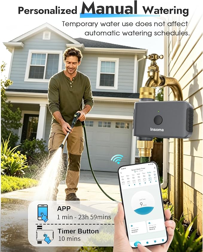 Insoma WiFi Water Timer for Garden Hose, Brass Inlet Outlet