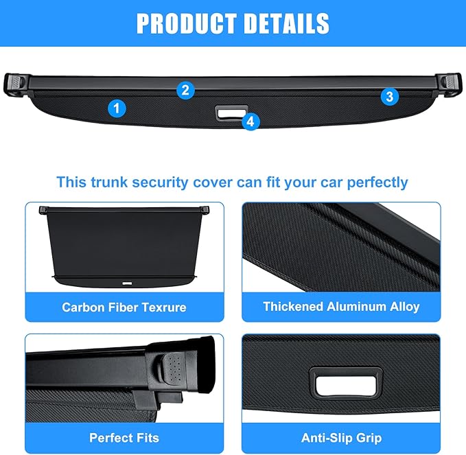 AUXKO Retractable Cargo Cover for Toyota 4Runner 2024-2010, Trunk Cargo Cover Luggage Security Shade Cover for 2024 2023 2022 4Runner Shielding Shade Anti-Peeping Luggage Privacy Screen, Carbon Fiber
