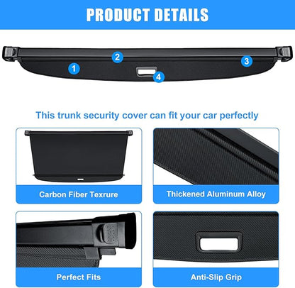 AUXKO Retractable Cargo Cover for Toyota 4Runner 2024-2010, Trunk Cargo Cover Luggage Security Shade Cover for 2024 2023 2022 4Runner Shielding Shade Anti-Peeping Luggage Privacy Screen, Carbon Fiber