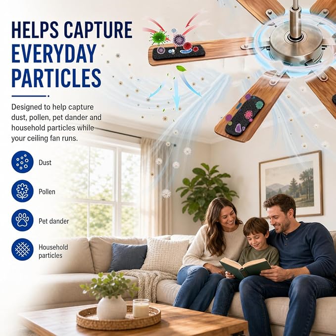 Upgraded Dual Velcro -15 Pack - Ceiling Fan Filters for Blades