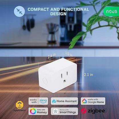 Zigbee Smart Plug, Energy Monitoring, 𝗭𝗶𝗴𝗯𝗲𝗲 𝗛𝘂𝗯 Required, ETL Certified, Compatible with Alexa, Google Home, Home Assistant, SmartThings, Remote App Control, Smart Outlet, 1 Pack