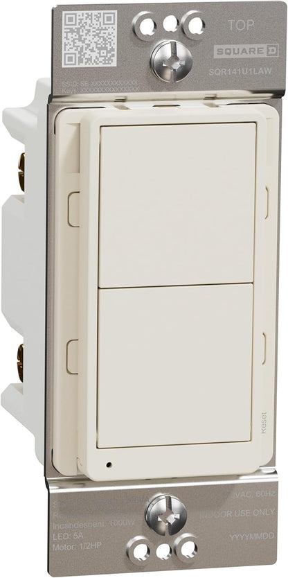 Square D by Schneider Electric X-Series Z-Wave Plus 3 Way Rocker Smart Light Switch, Single Pole Connected Light Switch, 1 Gang, 15 Amp, Matte Light Almond (SQR14102LAZ)