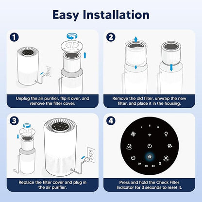 Core 200S Smoke Remover Replacement Filter compatible with LEVOIT Core 200S and Core 200S-P Smart WiFi Air Purifier, 3-in-1 High-Efficiency Activated Carbon Filter, Core 200S-RF-SR, Blue, 3 Pack
