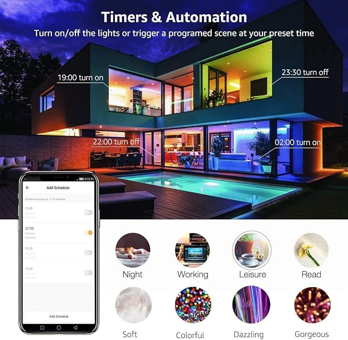 A19 E26 Multicolor 10W LED Light Bulbs, Smart WiFi Light Bulb Compatible with Alexa and Google Home Assistant, LED RGB Color Changing and 4000K 100W Equivalent, No Hub Required, Pack of 2