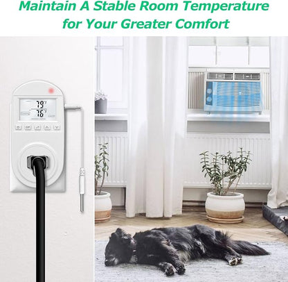 Temperature Controlled Outlet, Briidea Thermostat Outlet Compatible with Window Air Conditioner, Space Heaters, Fans, Auto On/Off, Ideal for Household, Greenhouse, Reptile, Incubator, 110V 15A