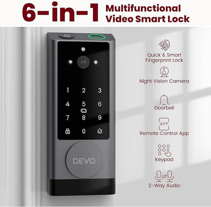 DEVO G1 Keyless Entry Deadbolt Smart Lock with Camera, Doorbell,Fingerprint