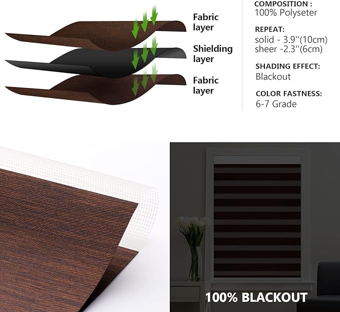 ZSTARR Motorized Blackout Window Blinds Customize Width(25-93 in) Remote Control Wireless Roller Shades Blinds for Windows, Office,Home, Hotel, Club, HD164 Dark Brown