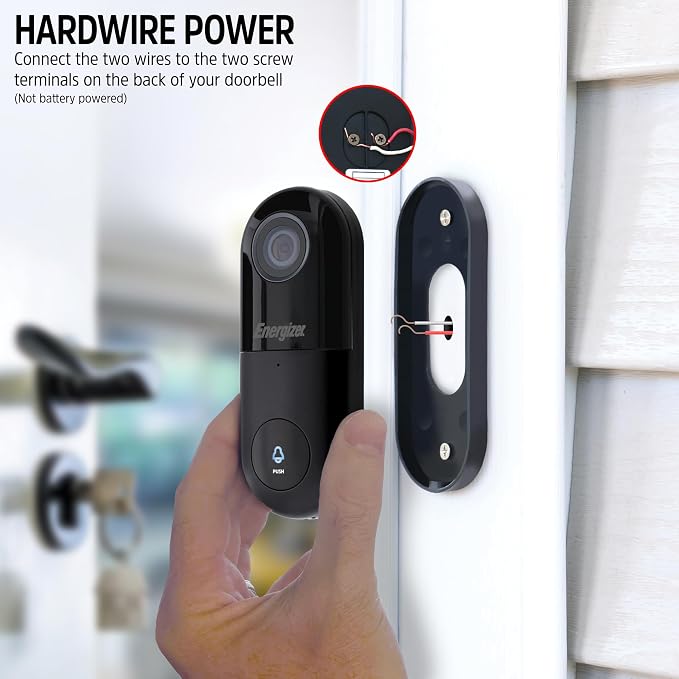 Energizer Smart 2K Doorbell & Chime, Wired Video Doorbell Security Camera, 2-Way Audio, Night Vision, Cloud & Micro SD Storage, Remote Access App, Motion Sensor, Live Viewing, Requires Existing Wires