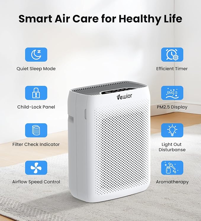 VEWIOR Air Purifiers with Washable Filter for Home Large Room Up to 3000ft²