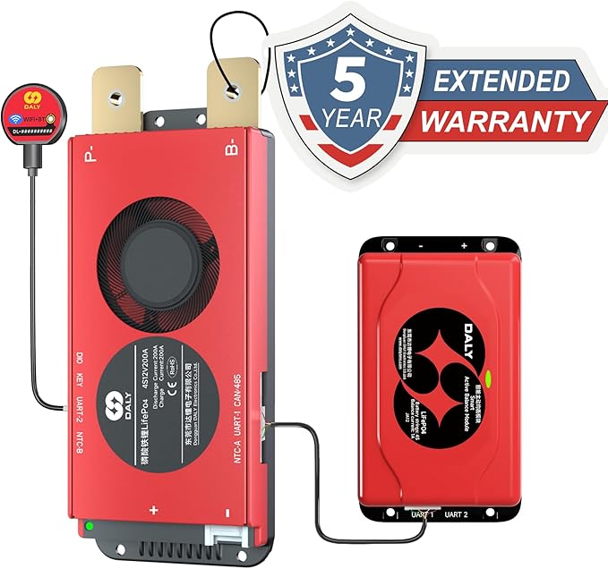 DALY BMS 12V 4S 200A Balance - 1A Active Cell Balancing BMS with Bluetooth WiFi Module Supports RS485 CAN for 12V LiFePO4 Battery Pack RV Campers Boating Overlanding Home Energy