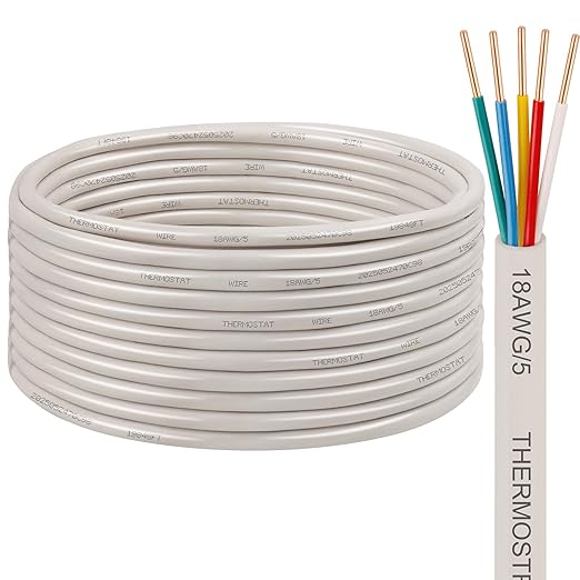 XRDS -RF 18AWG 5 Conductor Thermostat Wire 25FT, Solid Copper, 18 Gauge 5 Wire for Thermostat, HVAC, Heating and Cooling, White Jacket (10FT / 20FT / 25FT / 30FT / 50FT / 75FT / 100FT)