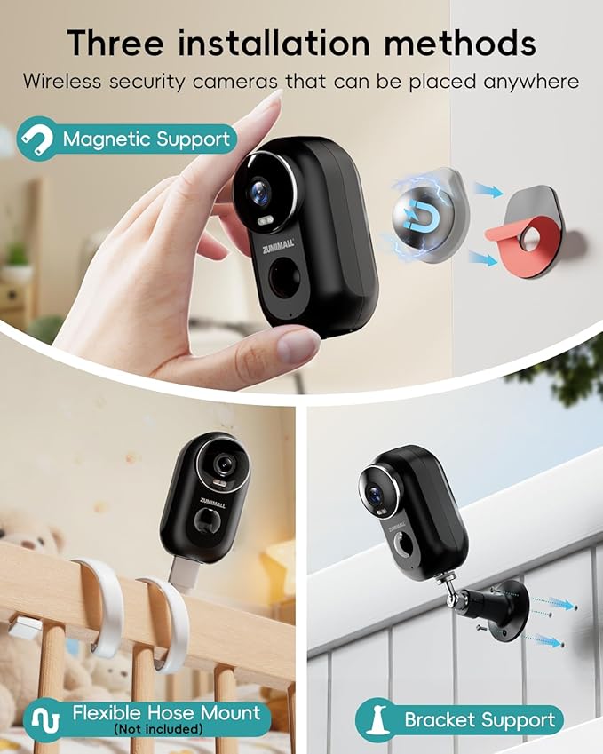 ZUMIMALL Solar Security Cameras Wireless Outdoor, 2Packs, Solar Camera Outdoor Wireless, 2.4G WiFi Battery Camera, 3MP Color Night Vision, Magnetic Mount, Siren,PIR/AI Analyse, IP66, Cloud, Alexa