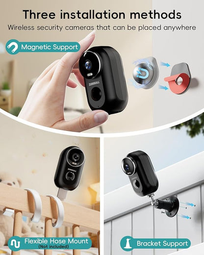 ZUMIMALL Solar Security Cameras Wireless Outdoor, 2Packs, Solar Camera Outdoor Wireless, 2.4G WiFi Battery Camera, 3MP Color Night Vision, Magnetic Mount, Siren,PIR/AI Analyse, IP66, Cloud, Alexa
