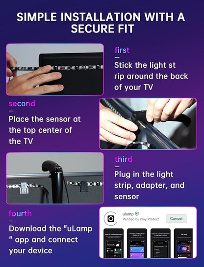 TV Backlight Sync to Screen with Sensor, 18ft RGB LED Light Strip for 75-85” Monitor, Smart App Control, Game & Music Sync Color Lighting