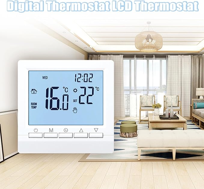 Flylin Week Programmable Thermostat, Digital LCD Display 0-95