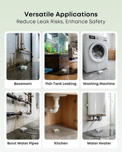 MOCREO WiFi Water Leak Detector Kit, 2000ft Long Range, SMS App Email Alerts, 105dB Adjustable Alarm, Leak Severity Tracking, 5-Year Battery Life, IP67 Water Leak Sensor for Basement Kitchen Bathroom