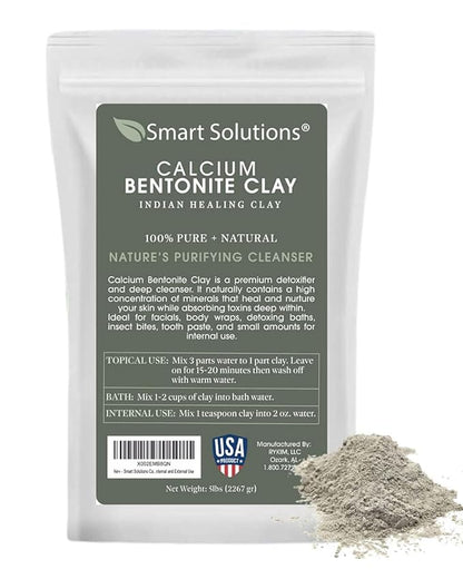 SMART SOLUTIONS Calcium Bentonite Clay, 5 lb Pure Indian Healing Clay - All Natural for External Use | DIY Facial Treatments, Deodorants, Hair Masks