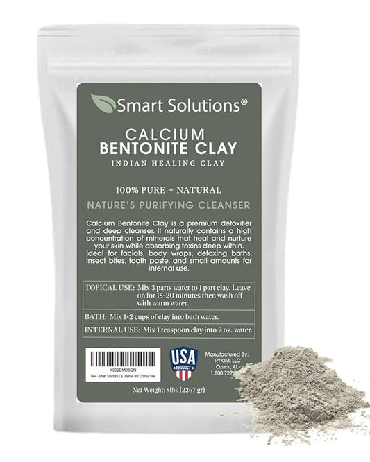 SMART SOLUTIONS Calcium Bentonite Clay, 5 lb Pure Indian Healing Clay - All Natural for External Use | DIY Facial Treatments, Deodorants, Hair Masks