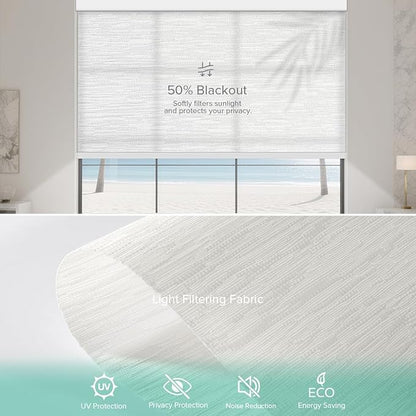 Motorized Roller Shades, Light Filtering Remote Control Custom Window Shades Compatible with Alexa Google Assistant via RF Hub, Rechargeable Electric Blinds for Windows (Texture White)