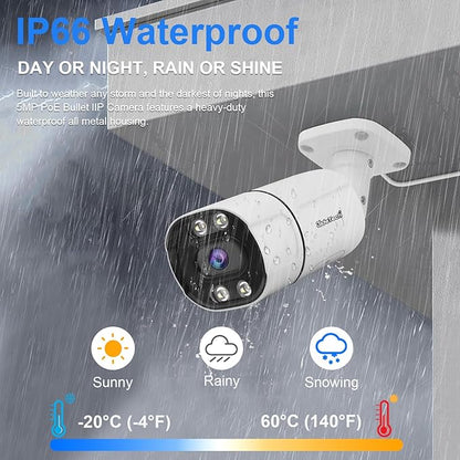 JideTech 5MP PoE IP Bullet Camera Outdoor, 3.6mm Lens IMX335 Sensor IP Security Camera Indoor, 120ft IR, Color Night Vision, AI Human/Vehicle Detection, Up to 512GB MicroSD Card, RTSP, RTMP,for Onvif