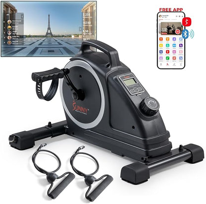 Sunny Health & Fitness 2-in-1 Smart Magnetic Pedal Exerciser, Compact Indoor Under-Desk Mini Exercise Bike for Full Body Cardio Workout and Physical Therapy, Free SunnyFit Training App Connection