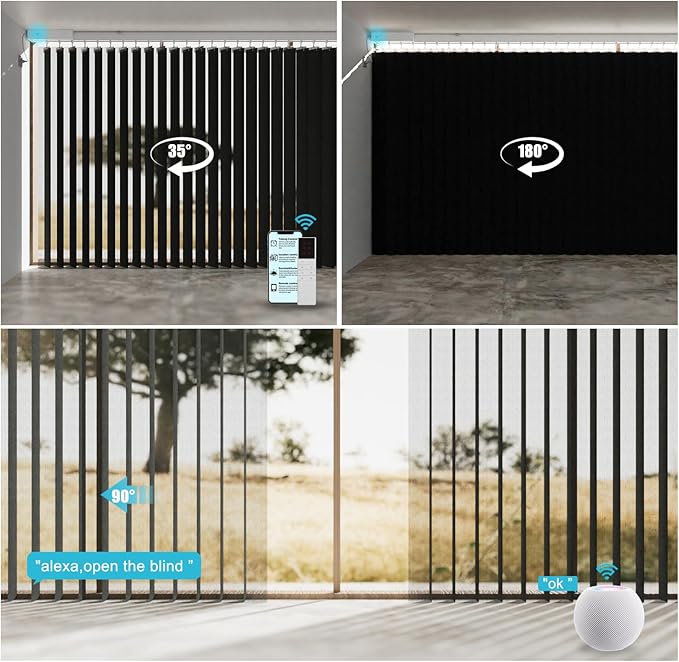 Motorized Sheer Vertical Blinds Work with Alex Google Home, Light Filtering Smart Vertical Blind Sliding Door Blinds Remote Control Blinds for Sliding Glass Door Customize(Elegant Deep Grey)