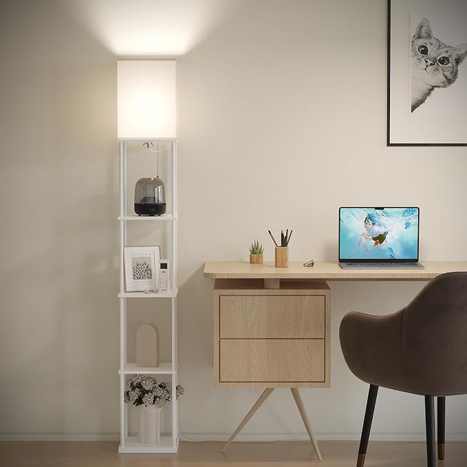 SUNMORY 5 Tier Floor Lamp with Shelves, Standing Lamps for Living Room