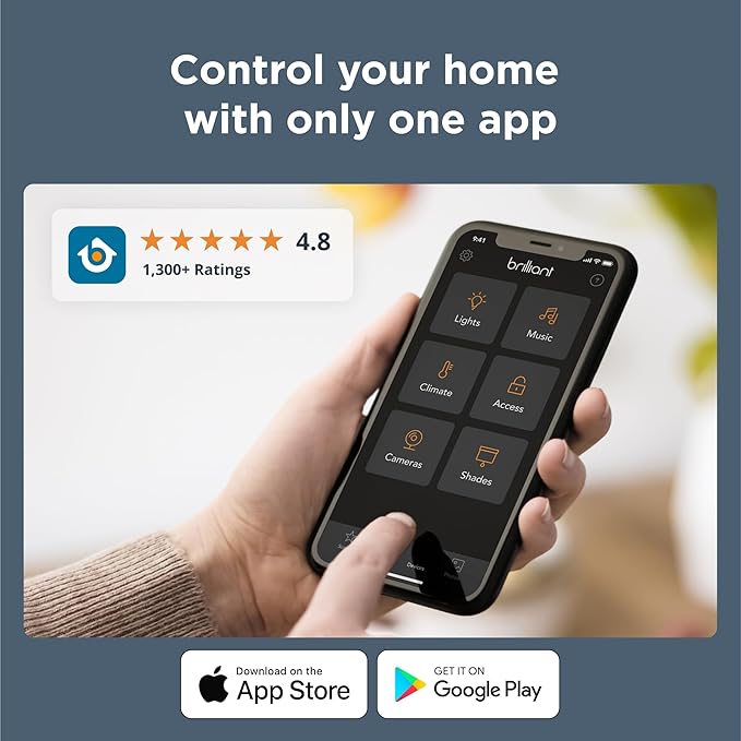 Brilliant Smart Home Control (Plug-In Panel) — Alexa Built-In & Compatible with Ring, Sonos, Hue, Google Nest, Wemo, SmartThings, Apple HomeKit — In-Wall Touchscreen Control for Lights, Music, & More