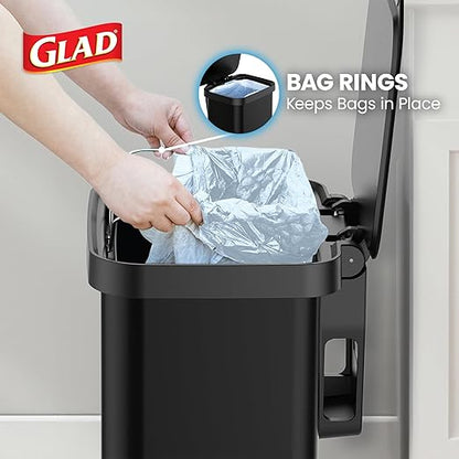 Glad Stainless Steel Step Trash Can, Series 2 with Clorox Protection - Large Black Kitchen Garbage Bin with Soft Close Lid, Foot Pedal and Waste Bag Roll Holder, 13 Gallon