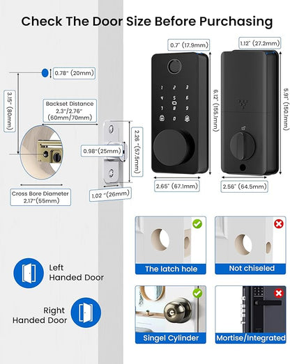 Smart Door Lock, Fingerprint Keyless Entry Door Lock Front Door App Control, Electronic Touchscreen Keypad Deadbolt, Auto Lock, IP54 Waterproof, Easy Install
