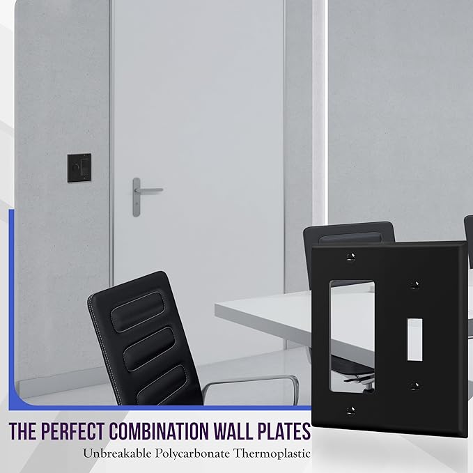 ENERLITES Combination Toggle Light Switch/Decorator Light Switch Plate, Double Switch Wall Plate, Standard Size 2-Gang 4.50" x 4.57", Polycarbonate Thermoplastic, 881131-BK, Black