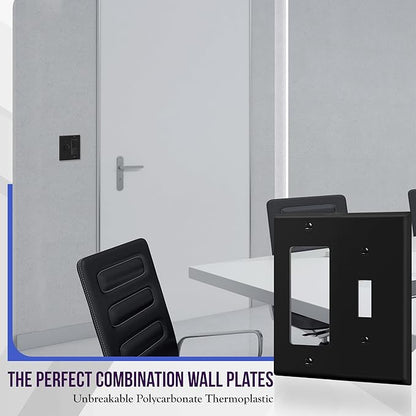 ENERLITES Combination Toggle Light Switch/Decorator Light Switch Plate, Double Switch Wall Plate, Standard Size 2-Gang 4.50" x 4.57", Polycarbonate Thermoplastic, 881131-BK, Black