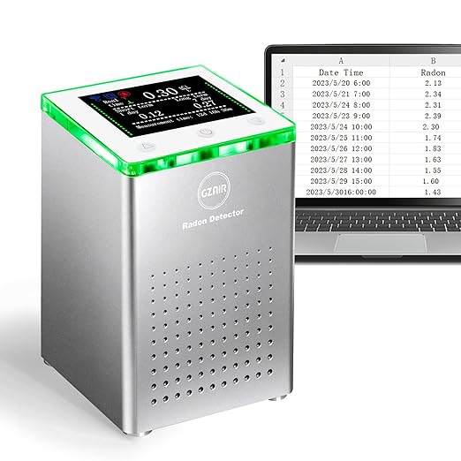 Radon Detector for Home, Pulse Ionization Sensor with 10-Min Results,Long-Term Continuous Monitoring,Radon Monitor with 508 Days Data SD Card,Anti-Interference Radon Tester (Silver-Standard Edition)