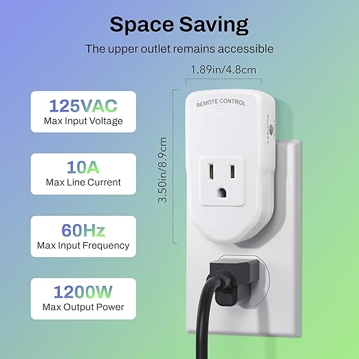 BN-LINK Wireless Remote Control Outlet Electrical Switch for Lights, Fans, Christmas Lights, Small Appliance, 100ft Long Range White (Learning Code, 3 Outlets +1 Remote) 1200W/10A, ETL & FCC Certified