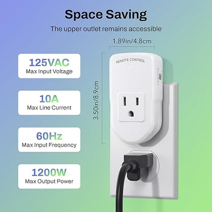 BN-LINK Wireless Remote Control Outlet Electrical Switch for Lights, Fans, Christmas Lights, Small Appliance, 100ft Long Range White (Learning Code, 3 Outlets +1 Remote) 1200W/10A, ETL & FCC Certified