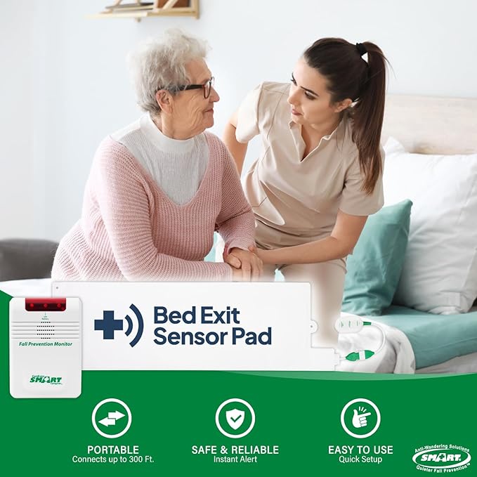 Smart Caregiver Bed & Chair Exit Alert System - Wireless Monitor with Pressure Sensor Pads for Bed and Chair - Automatically Alerts Caregiver When They Get Up - Bed Alarm for Elderly